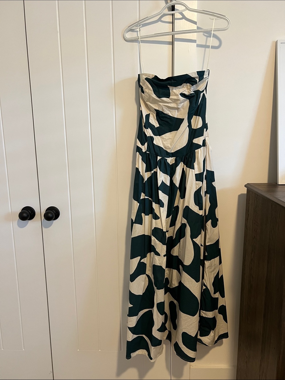 Abercrombie & Fitch Strapless Green and Cream Maxi Dress drop waist